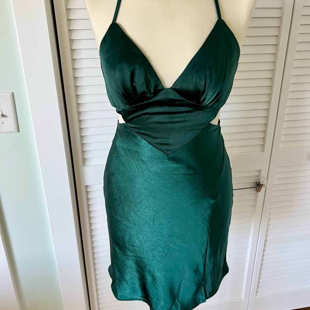 Here Comes the Sun brand emerald satin dress